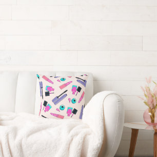 Coussin Motif de cosmétiques rose et violet