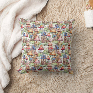 Coussin Motif de cottage champignon fantaisiste (1)