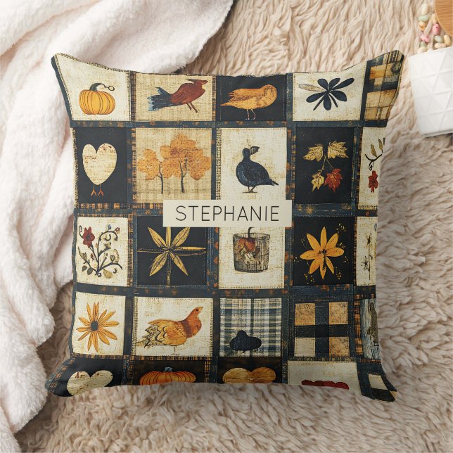 Coussin Motif de courtepoint d'automne rustique | Patchwor (Couverture)