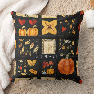 Coussin Motif de courtepointe d'art populaire d'automne
