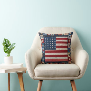 Coussin Motif de courtepointe de drapeau américain