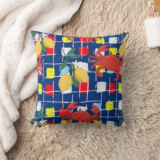 Coussin Motif de crabe et de citron côtier (Couverture)