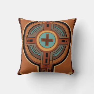 Coussin Motif de croix inca en rouges et jaunes