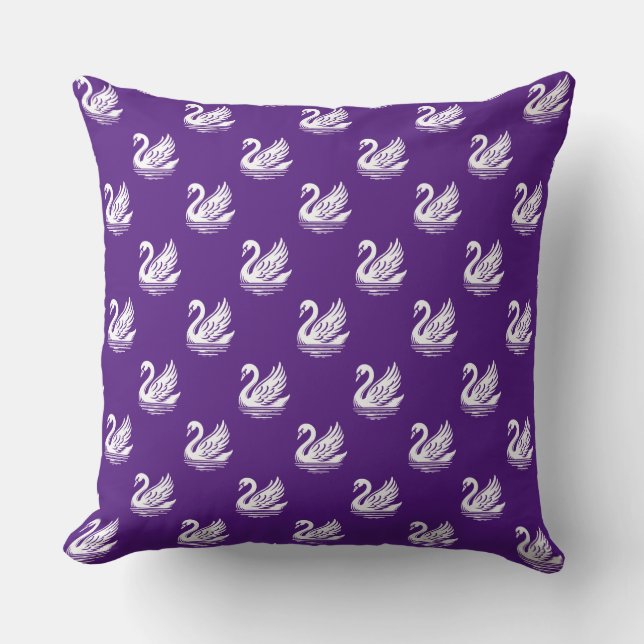Coussin Motif de cygne - Blanc sur Royal Purple (Recto)