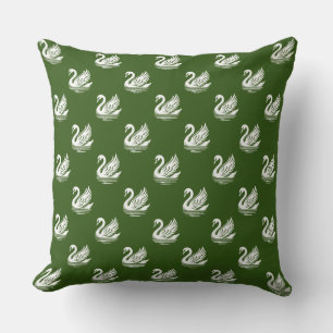 Coussin Motif de cygne - Blanc sur vert forestier