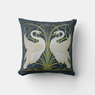 Coussin Motif de cygnes Art Nouveau : Impression de cygnes