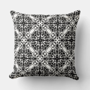 Coussin Motif de Damas Lancer l'oreiller/noir et blanc