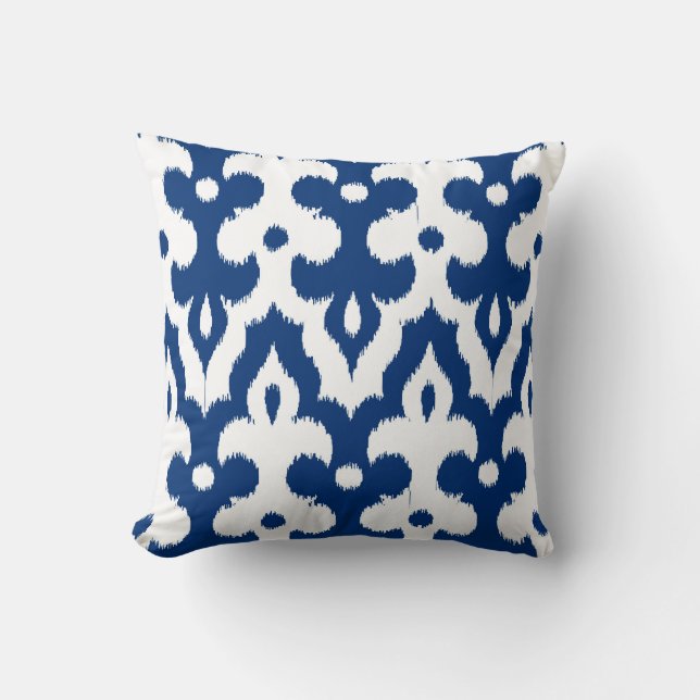 Coussin Motif de damassé d'Ikat de Marocain, bleu de (Recto)