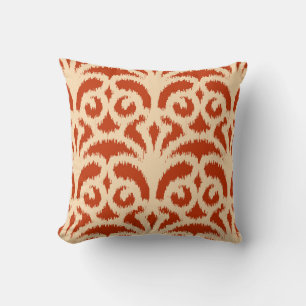 Coussin Motif de damassé d'Ikat - mandarine