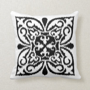 Coussin Motif de damassé d'Ikat - noir et blanc