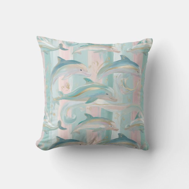 Coussin Motif de dauphins Pastel Stripe (Recto)
