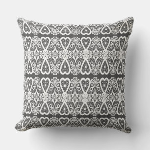 Coussin Motif de dentelle grise et blanche