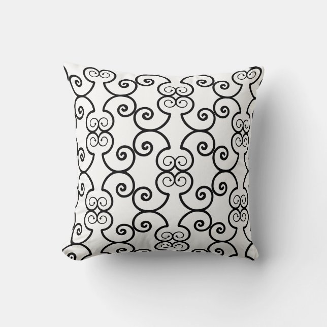 Coussin Motif de design en spirale noire sur fond blanc (Recto)