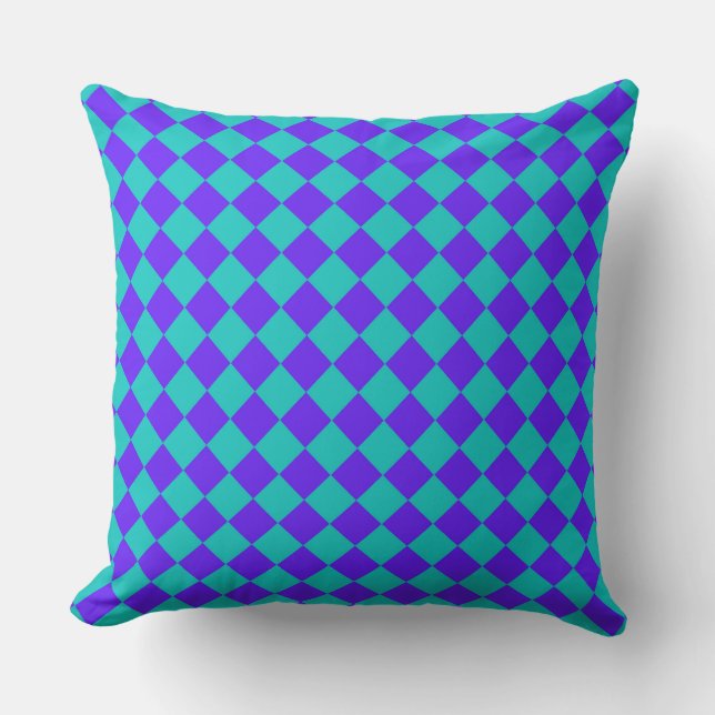 Coussin Motif de diamant de Checker Turquoise violet (Recto)
