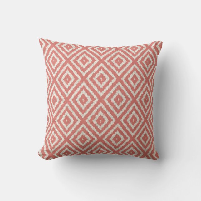 Coussin Motif de diamant d'Ikat dans rose de corail et le (Recto)