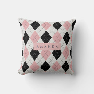 Coussin Motif de diamant rose et noir personnalisé