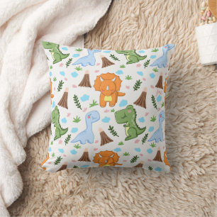 Coussin Motif de dinosaure mignon dessin à l'aquarelle