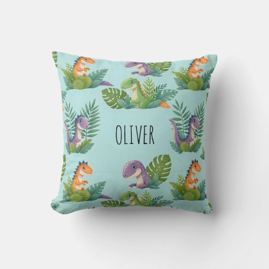 Coussin Motif de dinosaure tropical joyeux (Recto)