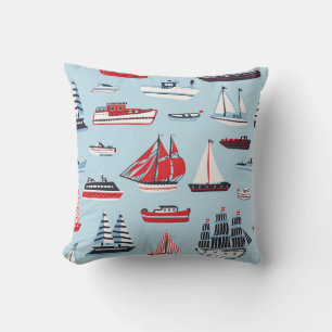 Coussin Motif de doodle du transport vintage par eau