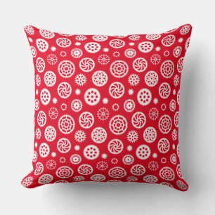 Coussin Motif de engrenages 070819 - Blanc sur rouge