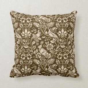 Coussin Motif de faisan et lièvre, Brown et beige