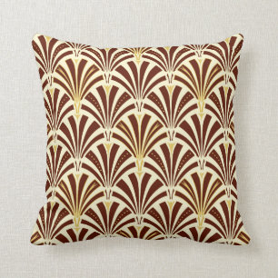 Coussin Motif de fan d'art déco - chocolat sur la crème
