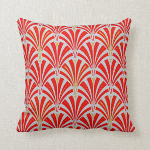 Coussin Motif de fan d'art déco - rouge sur le gris de