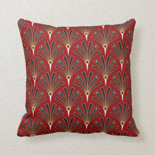 Coussin Motif de fan d'art déco sur le rouge 2
