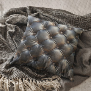 Coussin Motif de faux cuir noir capitonné