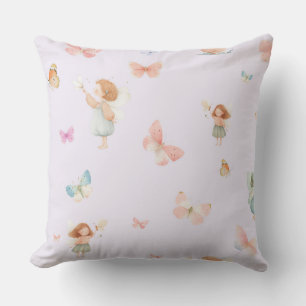 Coussin Motif de fée pastel, design de papillon mignon pou