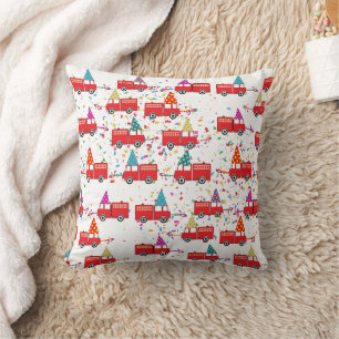Coussin Motif de fête de camion de pompiers rouge