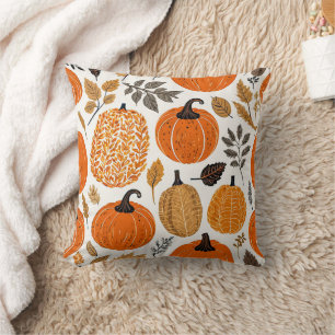 Coussin Motif de feuillage citrouilles orange rustique d'a