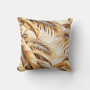 Coussin Motif de feuillage de palmier tropical beige sépia