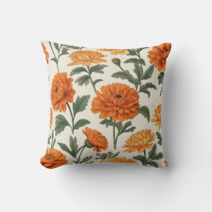 Coussin Motif de feuillage de soucis d'automne Or Orange