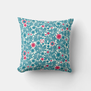 Coussin Motif de feuillage élégant sarcelle et magenta