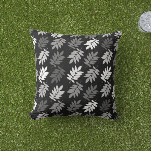 Coussin Motif de feuille aînée noir blanc gris