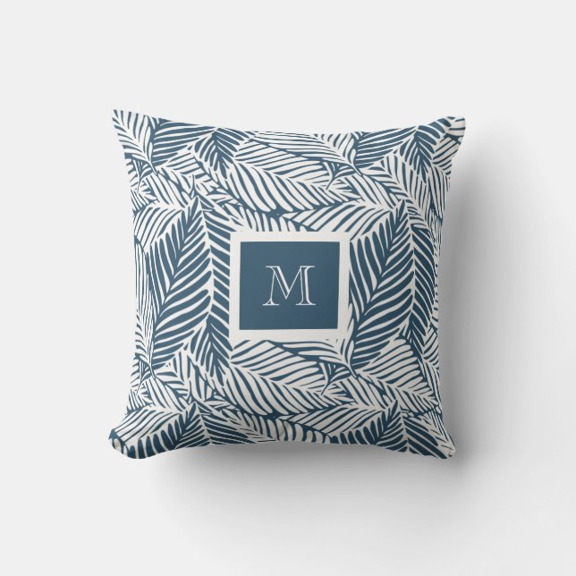 Coussin Motif de feuille bleue et blanche (Recto)