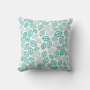 Coussin Motif de feuille botanique turquoise et menthe