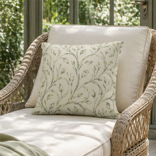 Coussin Motif de feuille botanique vert sauge aquarelle