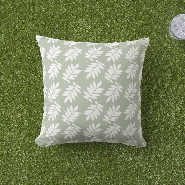 Coussin Motif de feuille d'aîné blanc sur vert (Herbe)