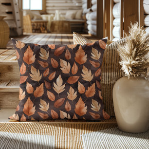 Coussin Motif de feuille d'automne brun ambre doré