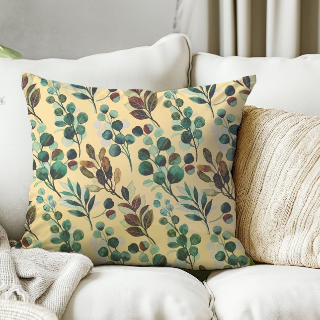 Coussin Motif de feuille de fleur verte esthétique (Créateur téléchargé)