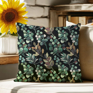 Coussin Motif de feuille de fleur verte esthétique noire