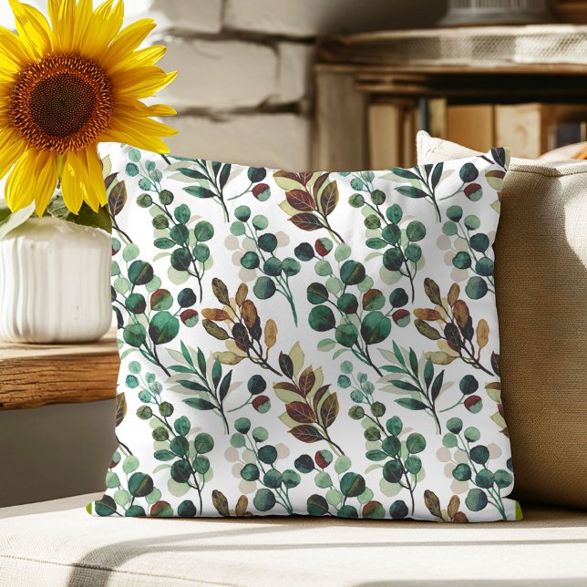 Coussin Motif de feuille de fleurs vert esthétique (Créateur téléchargé)