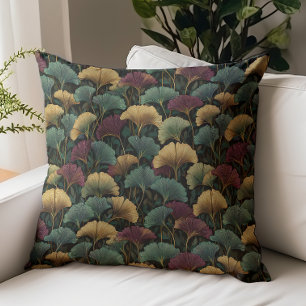 Coussin Motif de feuille de Ginkgo sarcelle Bourgogne