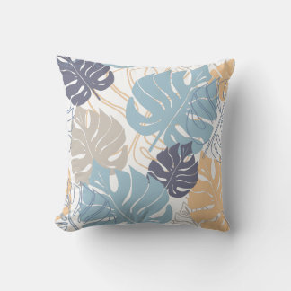 Coussin Motif de feuille de monstera bleu et jaune