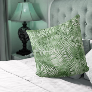 Coussin Motif de feuille de palmier luxuriant vert mousse 