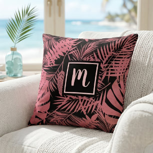 Coussin Motif de feuille de palmier rose en monogramme mod