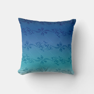 Coussin Motif de feuille florale rayée à dégradé bleu