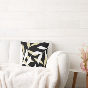 Coussin Motif de feuille sur fond noir